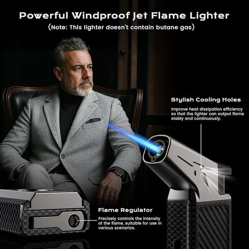 All-in-one Torch Lighter with Cutter, Built-in Punch, Refillable Windproof Jet Flame Butane Torch Lighters, Gifts for Men, Multifunctional Accessories Tool, Lighter for Candle, Travel (Without Fuel) in Saudi Arabia