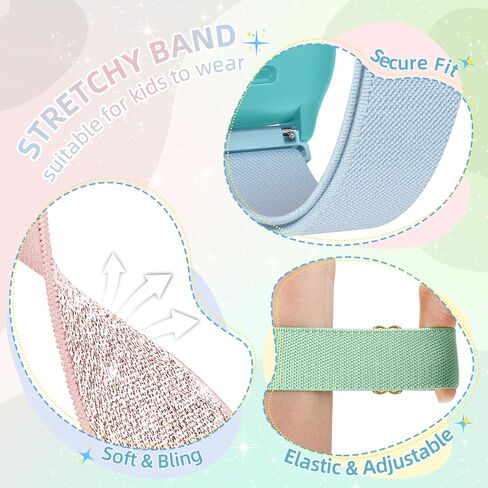 3 Pack Sparkly Stretchy Gizmo Watch Band for Kids Compatible with Gizmo Watch 3 2 1/ Gabb Watch 3 2 1/ SyncUP/Cosmo JrTrack Watch, Bling Soft Nylon Elastic Bands for Boys Girls in Kuwait