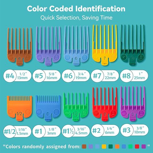 10 Professional Hair Clipper Guards Cutting Guides Fits for Most Wahl Clippers with Organizer, Color Coded Clipper Combs Replacement - 1/16" to 1" in Kuwait