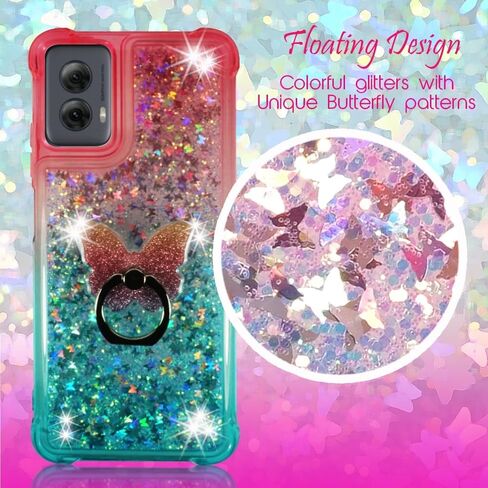 Zase Moto G Power 5G (2024) Phone Case Floating Liquid Glitter 3D Butterflies Sparkly Bling Waterfall Quicksand Cute Design for Motorola G Power 2024 w/Phone Ring Holder Stand (Gradient Pink Aqua) in Saudi Arabia