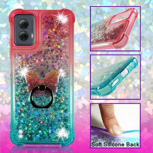 Zase Moto G Power 5G (2024) Phone Case Floating Liquid Glitter 3D Butterflies Sparkly Bling Waterfall Quicksand Cute Design for Motorola G Power 2024 w/Phone Ring Holder Stand (Gradient Pink Aqua) in Saudi Arabia