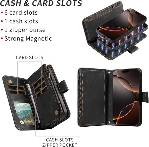 حالة هاتف ASUWISH لـ iPhone 16 PRO 6.3 بوصة سحاب غطاء مغناطيسي قابل للفصل مع حامي شاشة زجاجية محفنة Crossbody Lanyard Slot I Phone6 ​​I16 in Kuwait
