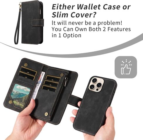 حالة هاتف ASUWISH لـ iPhone 16 PRO 6.3 بوصة سحاب غطاء مغناطيسي قابل للفصل مع حامي شاشة زجاجية محفنة Crossbody Lanyard Slot I Phone6 ​​I16 in Kuwait