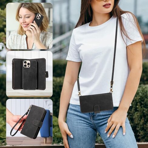 حالة هاتف ASUWISH لـ iPhone 16 PRO 6.3 بوصة سحاب غطاء مغناطيسي قابل للفصل مع حامي شاشة زجاجية محفنة Crossbody Lanyard Slot I Phone6 ​​I16 in Kuwait