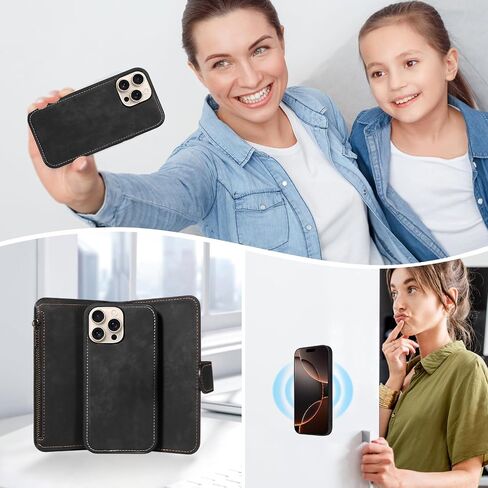 حالة هاتف ASUWISH لـ iPhone 16 PRO 6.3 بوصة سحاب غطاء مغناطيسي قابل للفصل مع حامي شاشة زجاجية محفنة Crossbody Lanyard Slot I Phone6 ​​I16 in Kuwait