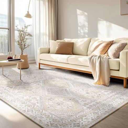 Area Rug 5x7 Bohemian Area Rugs Stain Resistant Washable Boho Rug Vintage Distressed Carpet Rugs Non Slip Low Pile Water Repellent for Living Room Bedroom Pink in Saudi Arabia