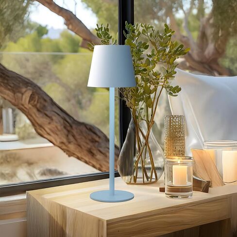 Versa LED Cordless USB-C Re-Chargeable Desk Lamp, 5200mAh Battery Operated with 3 Color Temperature 2700K-3000K-3500K and Fingertip Touch On/Off Plus Dimming with Two 5in Adj Height Stems in Sky Blue in Saudi Arabia