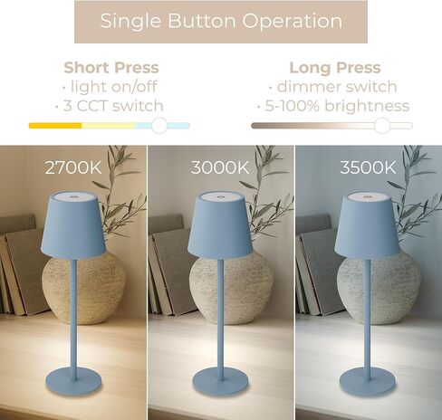 Versa LED Cordless USB-C Re-Chargeable Desk Lamp, 5200mAh Battery Operated with 3 Color Temperature 2700K-3000K-3500K and Fingertip Touch On/Off Plus Dimming with Two 5in Adj Height Stems in Sky Blue in Saudi Arabia