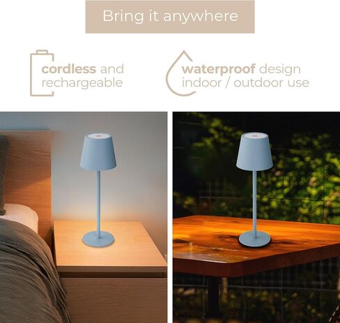 Versa LED Cordless USB-C Re-Chargeable Desk Lamp, 5200mAh Battery Operated with 3 Color Temperature 2700K-3000K-3500K and Fingertip Touch On/Off Plus Dimming with Two 5in Adj Height Stems in Sky Blue in Saudi Arabia