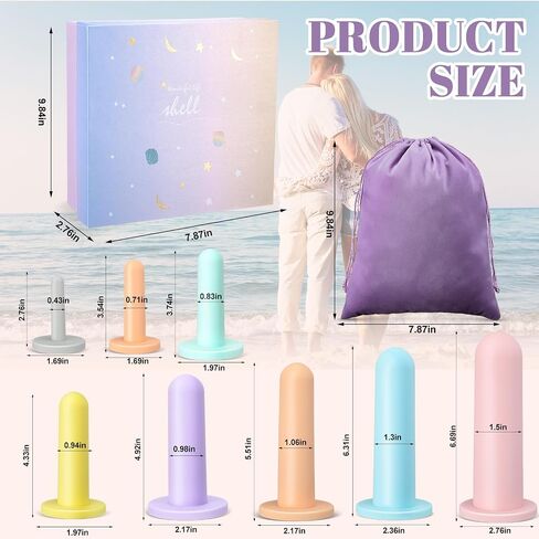 Geiserailie 8 Pcs Silicone Dilator Set Pelvic Floor Strengthening Device Pelvic Floor Muscle Trainer Exerciser Comfortable Silicone Stretcher with Storage Bag and Box for Women, 8 Different Sizes in Saudi Arabia
