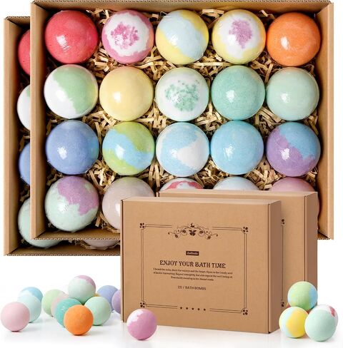 ZenBombs Bath Bombs Gift Set, 20 pcs Natural Shea Butter & Essential Oil Bath Bomb for Skin Moisturizing, Handmade Bubble Bath & Fizzy Spa, Ideal Gift for Women in Saudi Arabia