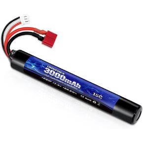 URGENEX 3000mAh Airsoft Battery 7.4V Stick Battery with Mini Tamiya Plug 2S Rechargeable Stick Shape RC Lithium-ion Fit for Most Airsoft Model Guns Rifles