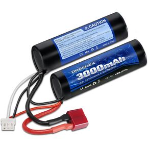 URGENEX 3000mAh Airsoft Battery 7.4V Nunchuck Battery with Mini Tamiya Plug 2S Rechargeable Stick Shape Butterfly Fit for Most Airsoft Model Guns Rifles