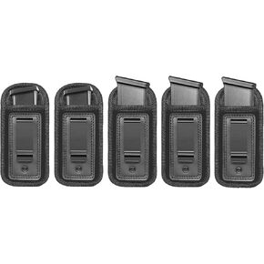 5-Pcak Universal Magazine Holster IWB Clip Concealed Carry 9mm .40 .45 | Mag Holster for Glock 26 43 Sig 1911 S&W M&P | Fits Any 7 10 15 Round Clips for All Pistols | Handgun Ammo Pouch