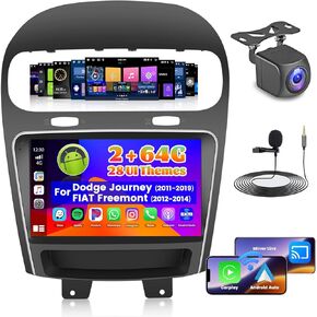 2+64G Car Radio for Dodge Journey 2011-2019/FIAT Freemont 2012-2014, 9 inch IPS Touch Screen Bluetooth Radio with Wireless Carplay Android Auto FM RDS Backup Camera