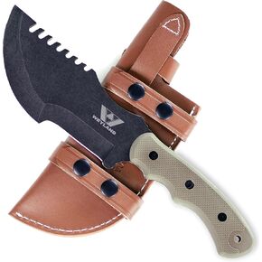 WEYLAND Tracker Knife - Large Full Tang Bushcraft Outdoor Survival Camping Knife Fixed Blade with Horizontal Draw Belt Sheath - Tom Brown Scout Carry that Tops All