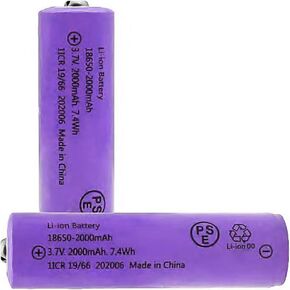 18650 Battery 3.7Volt 2Pcs Rechargeable Battery 2000mAh Button Top Batteries for Headlamp,LED Flashlight,Mini Fans etc