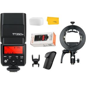 Godox TT350C Flash for Canon Camera, 2.4G Wireless Speedlight Canon GN36 1/8000s HSS Speedlite, Mini Thinklite TTL Camera Flash with Godox S2 Speedlite Bracket S-Type Bracket Bowens Mount Holder