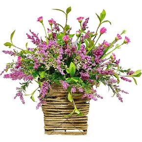 Artificial Floral Wreath for Front Door, Spring Wreath Wild Flower Artificial Wreath with Grass and Leaves, Outdoor Home Decor Flower Wreath