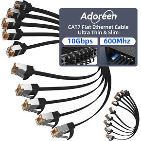 Adoreen Cat 7 Cable Ethernet Cable 1.5 FT/10 حزمة ، كابل شبكة الإنترنت عالي السرعة مع موصل RJ45 المدمج ، سلك التصحيح القصيرة النحيفة 6A ، S/FTP ، POE ، 10 جيجابت في الثانية 600 ميجا هرتز ، أبيض in Kuwait