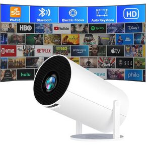 Portable Mini Projector with WiFi and Bluetooth 4K Video Decoding Auto Keystone Adjustable Stand Android System Compatible with Phone Laptop TV Fire Stick HDMI USB AV for Outdoor Home Movie Gaming