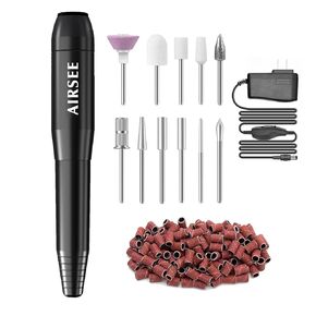 AIRSEE Portable Electric Nail Drill Professional Efile Nail Drill Kit for Acrylic, Gel Nails, Manicure Pedicure Polishing Shape Tools with 11Pcs Nail Drill Bits and 56 Sanding Bands N24 Black