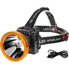 Kitness Ultra-Bright LED Headlamp,High Power Rechargeable Waterproof Headlight with 2 Light Modes for Outdoor Activities,Perfect for Camping, Hiking, Running, Emergencies (Gold Style-White Light)