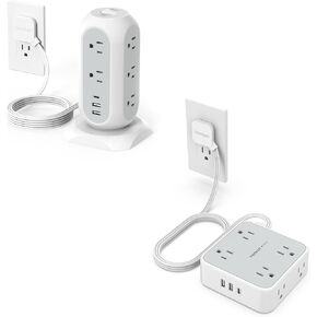 Surge Protector Flat Extension Cord Flat Plug Power Strip, TESSAN 5 FT Extension Cord with Multiple Outlets, 3 USB Charger(1 USB C Port) 3-Sided Outlet Extender for Home Office Dorm