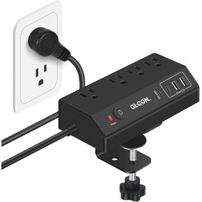 Desk Clamp Power Strip Surge Protector - 45W USB C Fast Charger for MacBook, iPhone, iPad - Desk Outlet Plug Extension - 10 FT Long Extension Cord Charging Station with 4 Outlets 4 USB Ports