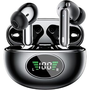Wireless Earbuds Bluetooth Headphones, Ear Buds with Deep Bass, 40H Long Playtime, Power Display, IPX7 Waterproof in Ear Earphone Black