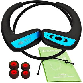 Swimming Headphone Underwater Waterproof Bluetooth ipx8 2 Colors red Blue 32G MP3 Player,in Ear no Falling, for Running Diving Cycling Hiking Gym Spa Other Sports(Blue)