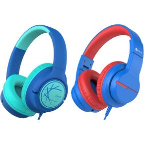 iClever HS26 & HS19 Kids Headphones Wired Bundles-Comfortable Fit, Stereo Sound, Foldable, Adjustable Headband, Childrens Headphones for iPad Tablet Home School Travel