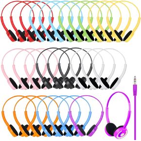 Classroom Kids Headphones Bulk 20 Pack Class Set of Headphones for Students Children Toddler Boys Girls Teen and Adult 3.5mm Mixed Colors (B)
