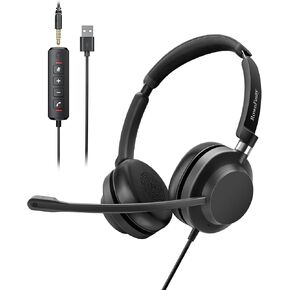 Dual Ear Wired Headset, USB Plug & 3.5MM Plug