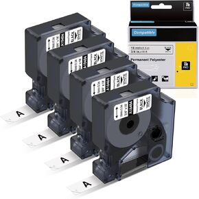 Label KINGDOM Rhino A18484 Industrial Permanent Polyester Labels 3/4" Replace for DYMO 18484 Label Tape 19mm Black on White for Dymo 4200, 5200, 6000 Label Maker, 4-Pack