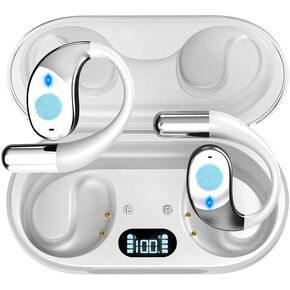 Wireless Earbuds, Open Ear Bluetooth Headphones, ENC Noise Cancelling Mic, HiFi Sound & Deep Bass, IP54 Water Resistant, 68H Battery, for Running, Travel, Work, Cycling, Workout (with AI Translation)
