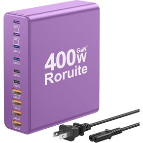 400W USB C Charger Block, 10-Port GaN Fast Charging Station for Multiple Devices, Dual 65W Laptop Fast Charger Multiple USB Charger Station for MacBook, iPhone, Samsung, Galaxy, iPad, Android, Purple