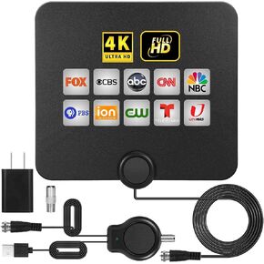 Indoor TV Antenna Amplifier Low Noise Antenna Signal Booster for HD TV Indoor Antenna Clears Up Pixelated Low-Strength Channels HD TV Digital VHF UHF with USB Power Adapter