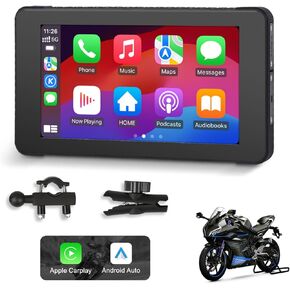 Motorcycle Carplay Screen Wireless Apple Carplay & Android Auto, 5" HD Waterproof Touchscreen, Easy Installation, Motorcycle GPS Navigation,Bluetooth 5.0 Connection,Dual-Band WiFi