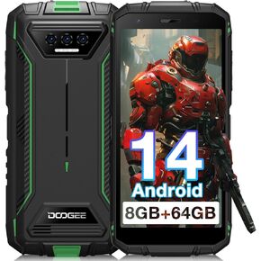 DOOGEE S41T Rugged Phone Unlocked 2025,Android 14 6300mAh Battery,8GB+64GB,4G Dual Sim Rugged Smartphone,13MP Camera,IP68 Waterproof Cell Phone,Face Unlock,NFC/T-Mobile,Green