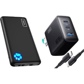 INIU 10000mAh Power Bank + 3-Port 65W USB C Charger Block