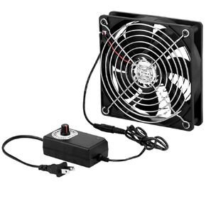 Qwork 120 مم × 25 مم من مروحة الكمبيوتر التي تعمل بالتكييف مع قابس AC 110V-240V ، وحدة تحكم السرعة من 3V إلى 12V لتبريد خادم مستقبل أجهزة الكمبيوتر الشخصية