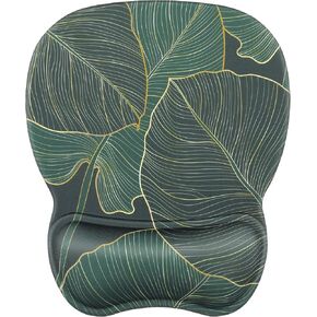 MROCO Ergonomic Mouse Pad with Gel Wrist Rest, Comfortable Mousepad with Smooth Wrist Support Surface and Non-Slip PU Base for Pain Relief, Computer, Laptop, Office & Home, 9.4 x 8.1 in, Green Leaves