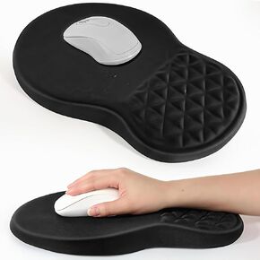 Ergonomic Mouse Pad, Mousepad with Wrist Rest Memory Foam Wrist Rest and Non-Slip PU Base for Pain Relief, Computer, Laptop, Office, Mouse Pads for Wireless (Black)