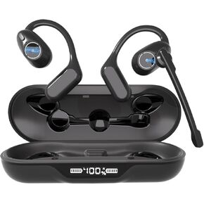 iDIGMALL Bluetooth 5.4 Headset w/Detachable Microphone, Open Ear Headphones w/Noise Canceling Mic & Mute for Call, Multipoint Wireless Earbuds w/Charging Case for Office Home Work Driving Travel, 60H