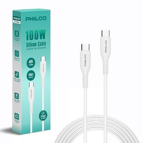 Philco USB C to USB C Cable, 100W Type C Fast Charging, Soft-Touch Silicone Cord, Durable, Tangle-Free Power Cable for MacBook, iPhone 16, iPad, Samsung, Android & More 4FT