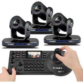 FoMaKo NDI PTZ Camera HDMI 1080P60 AI Auto-Tracking,20X Optical Zoom（3pcs）, + NDI PTZ Controller for Church Live (NDI License Included) KN20x3 +KC608N