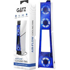 Gatz Air-Flow Cooling Fan for PS5 Slim – Dual Speed, Triple Silent Fans, Blue LED, USB 3.0 Port (White)