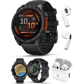 Garmin Fenix 8 AMOLED Sapphire (47mm, Carbon Gray DLC Titanium) Multisport GPS Smartwatch Bundle - 1.4" Touchscreen, Built-in LED Flashlight with PlayBetter Wireless Running Earbuds