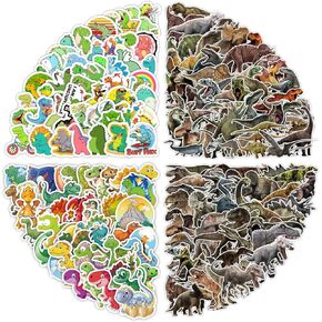 200PCS Dinosaur Stickers, 100pcs Cute Cartoon Dinosaur + 100pcs Jurassic Dino Waterproof Vinyl Decals for Waterbottle Laptop Phones Luggage Scrapbook Skateboard for Dino Lovers Stickers Lovers
